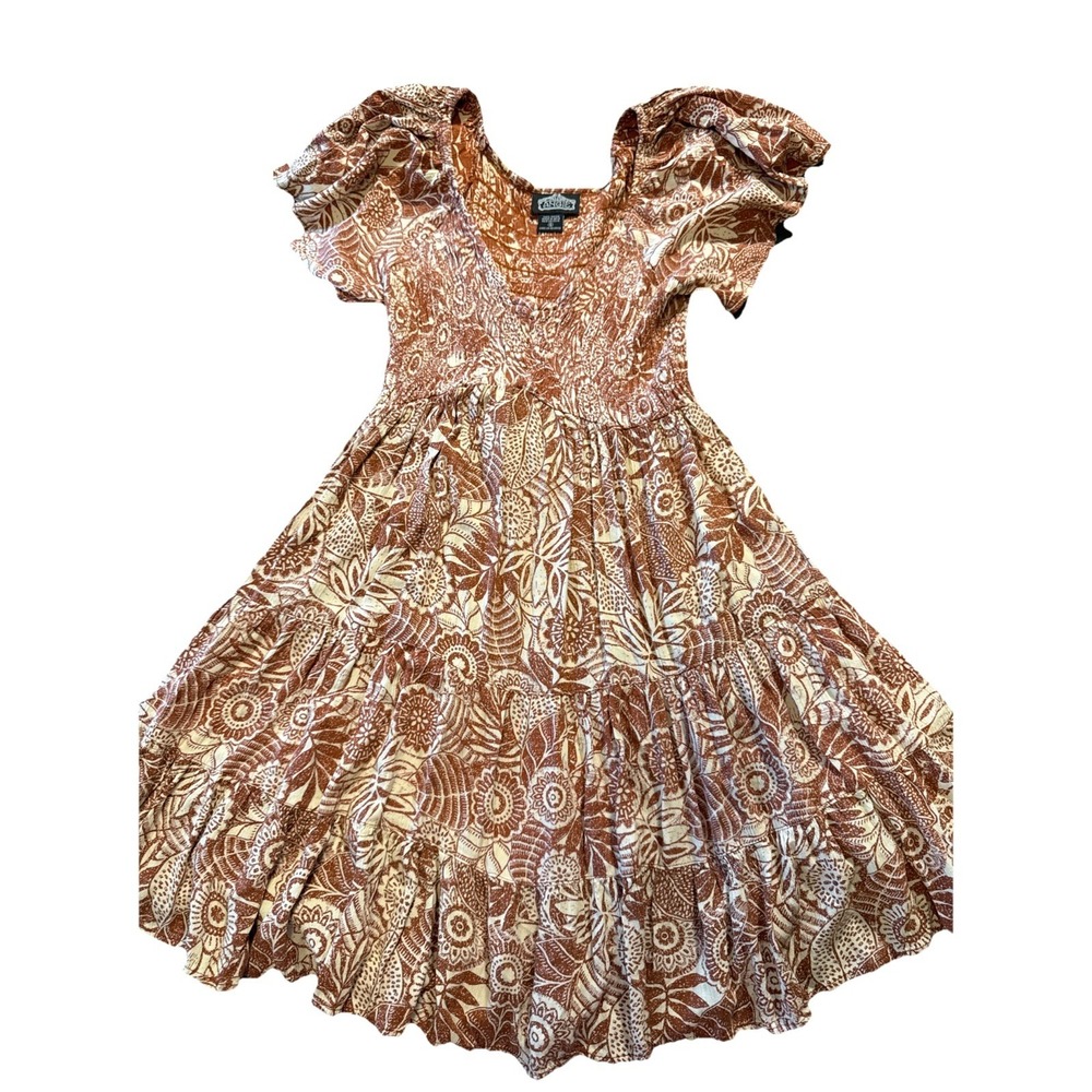 Angie Dress Women S Small‎ Brown Floral Sheath Short V-Neck Long Sleeve Casual
